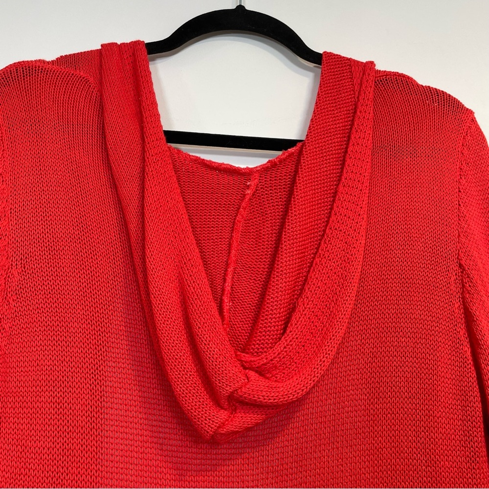 NWT Natacha Paris Open Front Long Sleeve Bold Red Orange Knit Hooded Cardigan - Picture 6 of 11